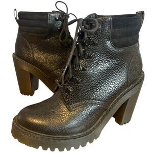 Dr. Martens Persephone Pebbled Leather Fur Lined Heeled Combat Boot Black Sz 9